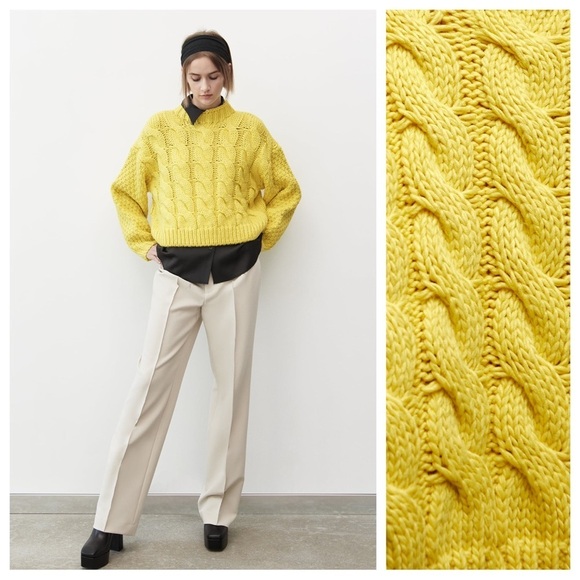 NWT. Zara Yellow Cable Knit Sweater. Size S. - Picture 3 of 9
